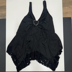 Black Sleeveless Top with Heart Detail baby doll style tank